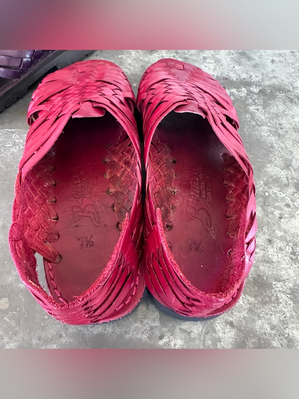 2 Brand X Sandals Leather Huaraches Red & Purple Size 7.5 - Picture 3 of 11